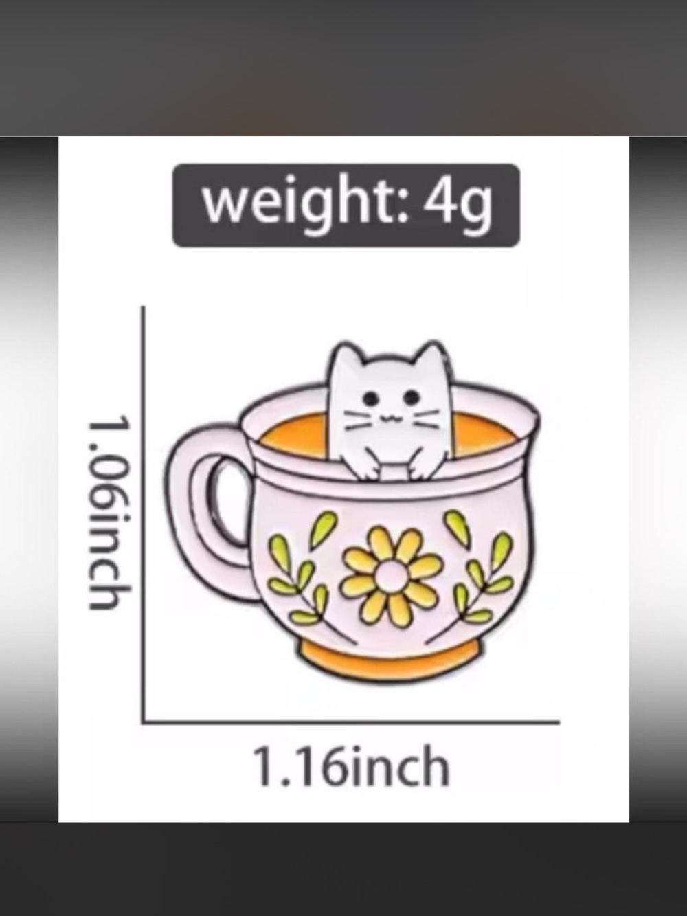 $2 Pink Cat in Teacup Enamel Pin $2 WITH ANY $10 ORDER OR MORE - Picture 3 of 6